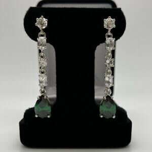 Gorgeous 11ctw Pear Cut Emerald Earrings White Sapphire Earrings Sterling Silver